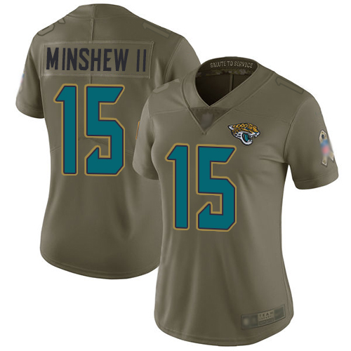 Nike Jacksonville Jaguars #15 Gardner Minshew II Olive Women Stitched NFL Limited 2017 Salute to Service Jersey->women nfl jersey->Women Jersey